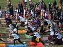 People take part in a yoga training session at a university in Lahore, Pakistan February 26, 2023.