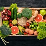 tray of fruit and vegetables