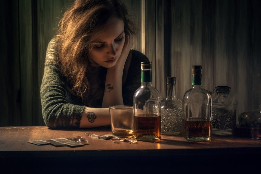 This shows a woman and bottles.