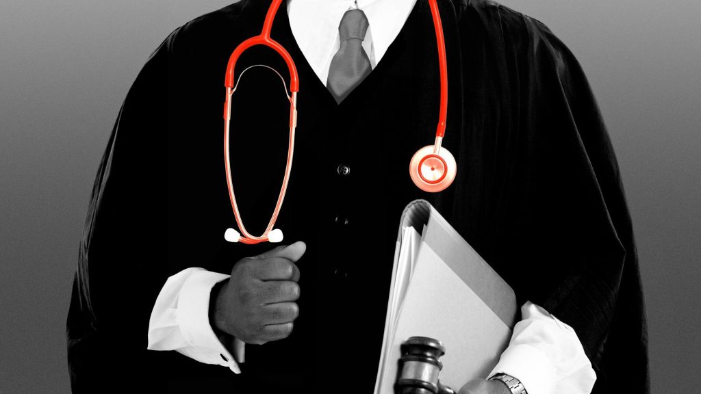 Illustration of a judge wearing a stethoscope