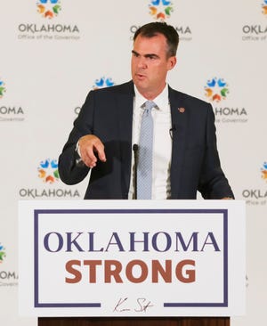 Oklahoma Governor Kevin Stitt addresses the media June 23 in the Capitol's Blue Room.