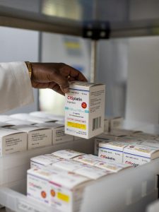 A box of cisplatin injection in the drug warehouse of the Center for Cancer and Blood Disorders in Fort Worth, Texas, June 16, 2023. (Emil Lippe/The New York Times)