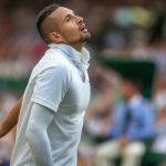 Nick Kyrgios during his loss to Rafael Nadal at Wimbledon in 2019.