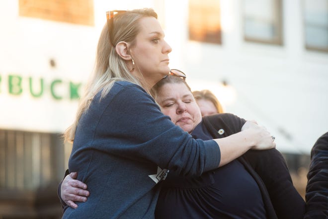 Story VanNess hugs Shannon Brown in Knoxville after the Tennessee Senate passed a bill in February banning gender transitional health care for minors.  VanNess has now filed a federal lawsuit against the state, alleging that she was denied transgender healthcare based on her plan to serve her as a Knox County public school teacher.