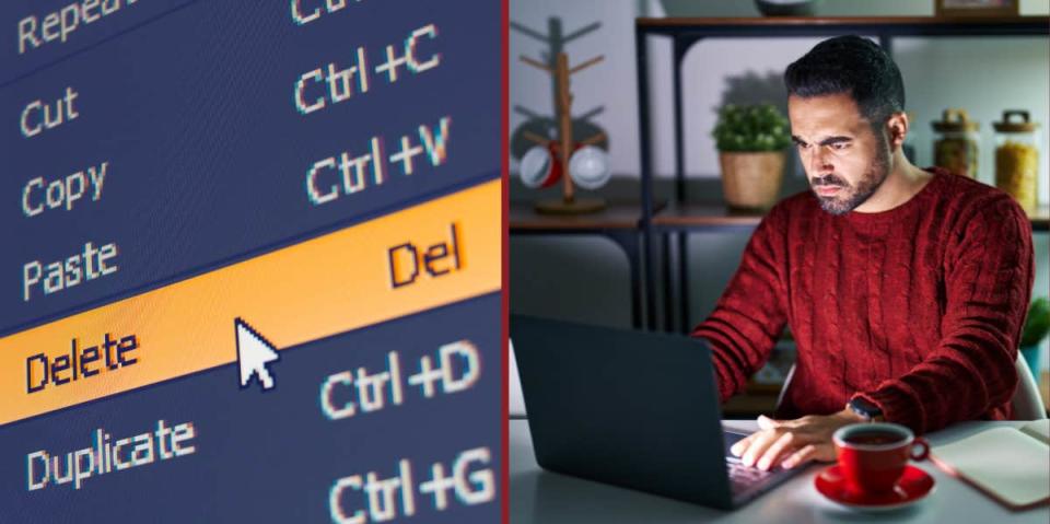 annoyed man deleting files